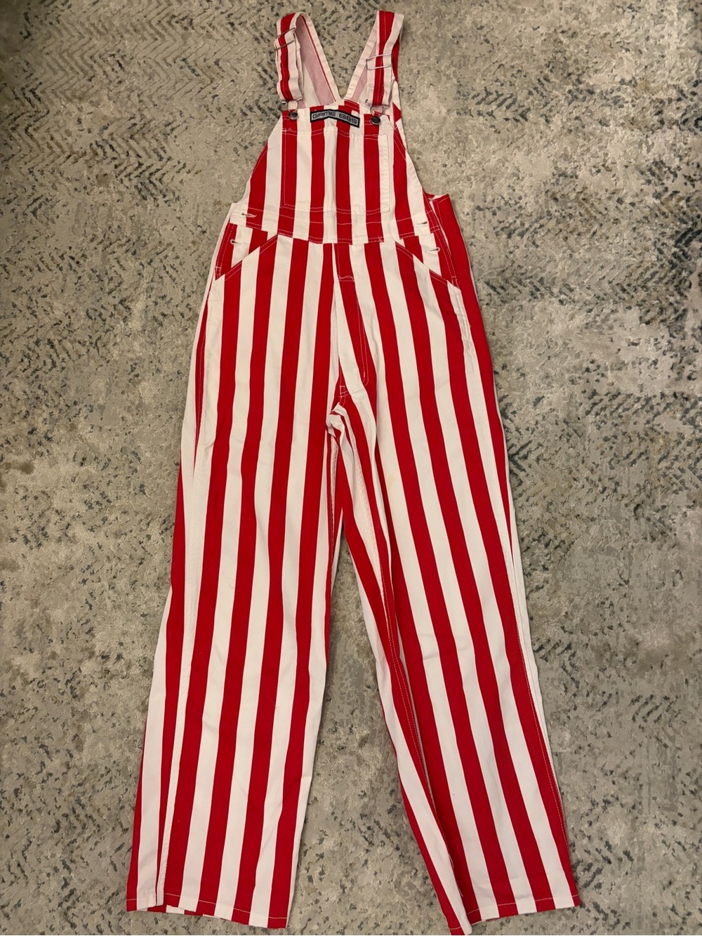 Red & White Striped Cotton Overalls Jumpsuit